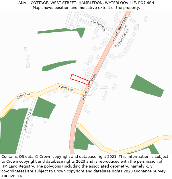 ANVIL COTTAGE, WEST STREET, HAMBLEDON, WATERLOOVILLE, PO7 4SN: Location map and indicative extent of plot