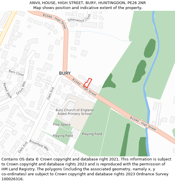 ANVIL HOUSE, HIGH STREET, BURY, HUNTINGDON, PE26 2NR: Location map and indicative extent of plot