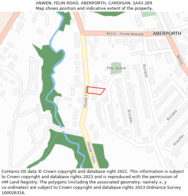 ANWEN, FELIN ROAD, ABERPORTH, CARDIGAN, SA43 2ER: Location map and indicative extent of plot