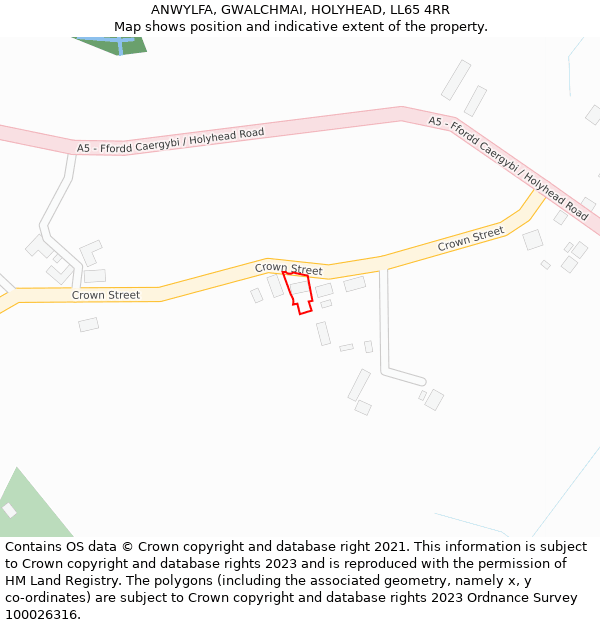 ANWYLFA, GWALCHMAI, HOLYHEAD, LL65 4RR: Location map and indicative extent of plot