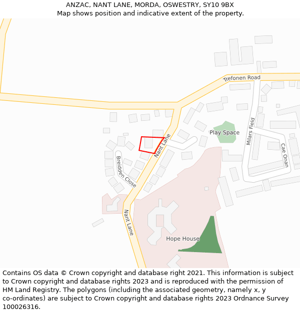 ANZAC, NANT LANE, MORDA, OSWESTRY, SY10 9BX: Location map and indicative extent of plot