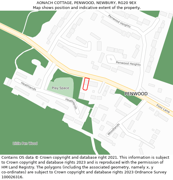 AONACH COTTAGE, PENWOOD, NEWBURY, RG20 9EX: Location map and indicative extent of plot