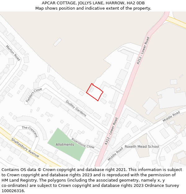 APCAR COTTAGE, JOLLYS LANE, HARROW, HA2 0DB: Location map and indicative extent of plot