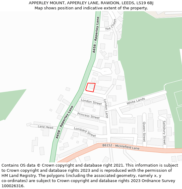 APPERLEY MOUNT, APPERLEY LANE, RAWDON, LEEDS, LS19 6BJ: Location map and indicative extent of plot