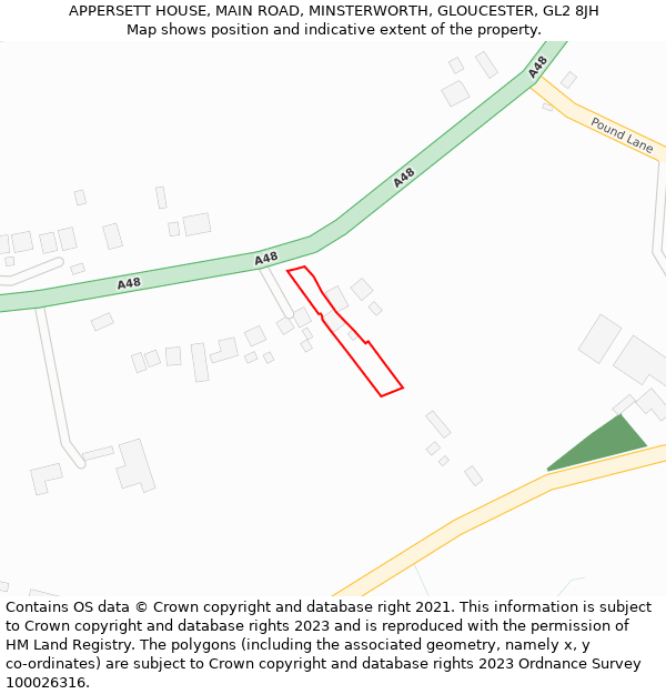 APPERSETT HOUSE, MAIN ROAD, MINSTERWORTH, GLOUCESTER, GL2 8JH: Location map and indicative extent of plot