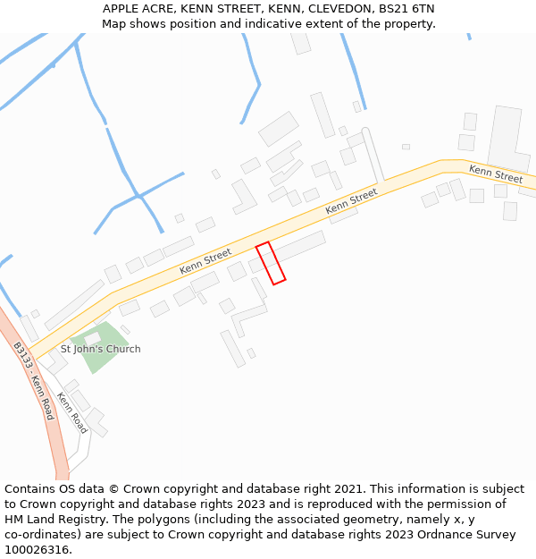 APPLE ACRE, KENN STREET, KENN, CLEVEDON, BS21 6TN: Location map and indicative extent of plot