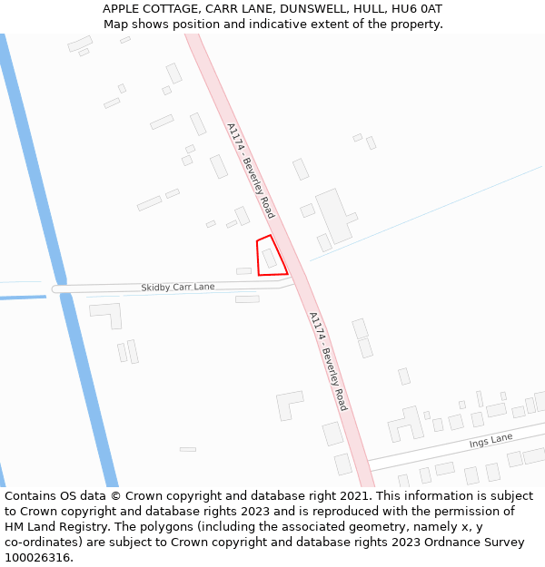 APPLE COTTAGE, CARR LANE, DUNSWELL, HULL, HU6 0AT: Location map and indicative extent of plot