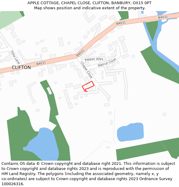 APPLE COTTAGE, CHAPEL CLOSE, CLIFTON, BANBURY, OX15 0PT: Location map and indicative extent of plot