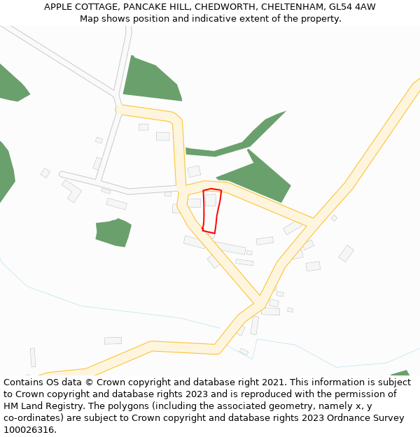 APPLE COTTAGE, PANCAKE HILL, CHEDWORTH, CHELTENHAM, GL54 4AW: Location map and indicative extent of plot