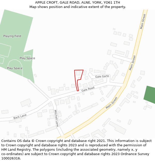 APPLE CROFT, GALE ROAD, ALNE, YORK, YO61 1TH: Location map and indicative extent of plot