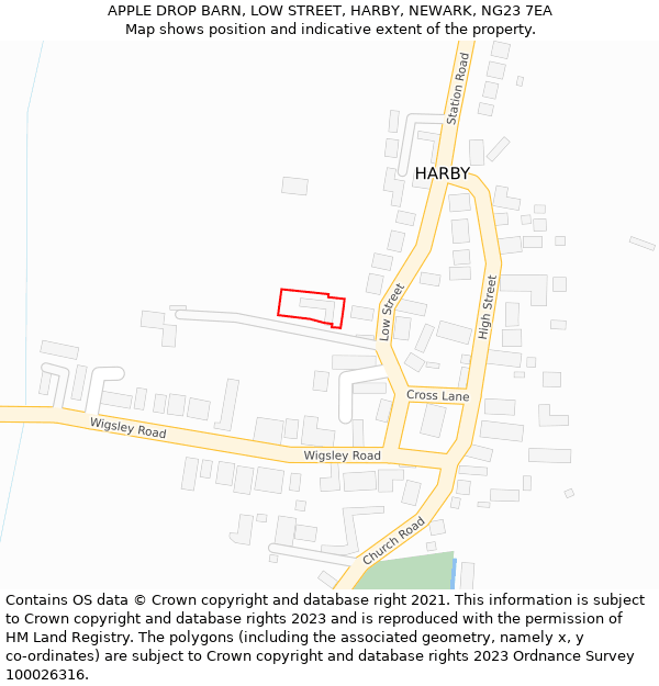 APPLE DROP BARN, LOW STREET, HARBY, NEWARK, NG23 7EA: Location map and indicative extent of plot