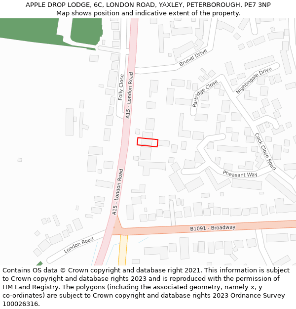 APPLE DROP LODGE, 6C, LONDON ROAD, YAXLEY, PETERBOROUGH, PE7 3NP: Location map and indicative extent of plot