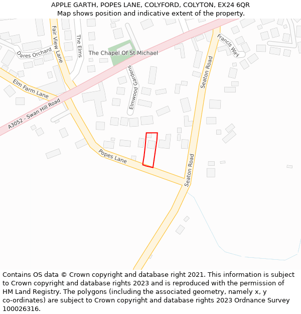 APPLE GARTH, POPES LANE, COLYFORD, COLYTON, EX24 6QR: Location map and indicative extent of plot