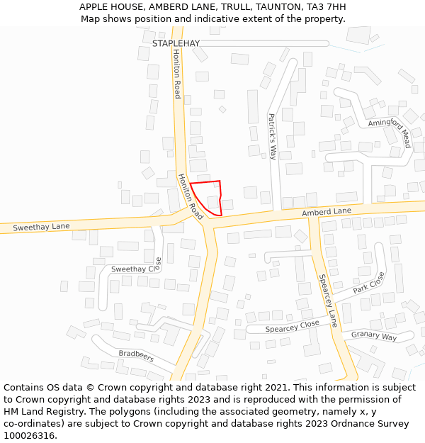 APPLE HOUSE, AMBERD LANE, TRULL, TAUNTON, TA3 7HH: Location map and indicative extent of plot