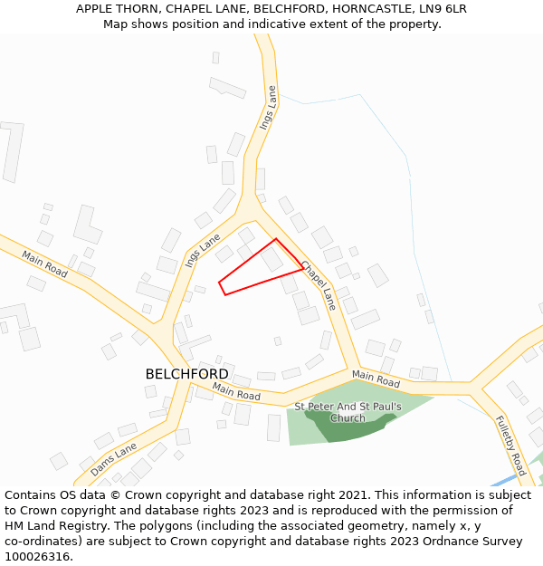 APPLE THORN, CHAPEL LANE, BELCHFORD, HORNCASTLE, LN9 6LR: Location map and indicative extent of plot
