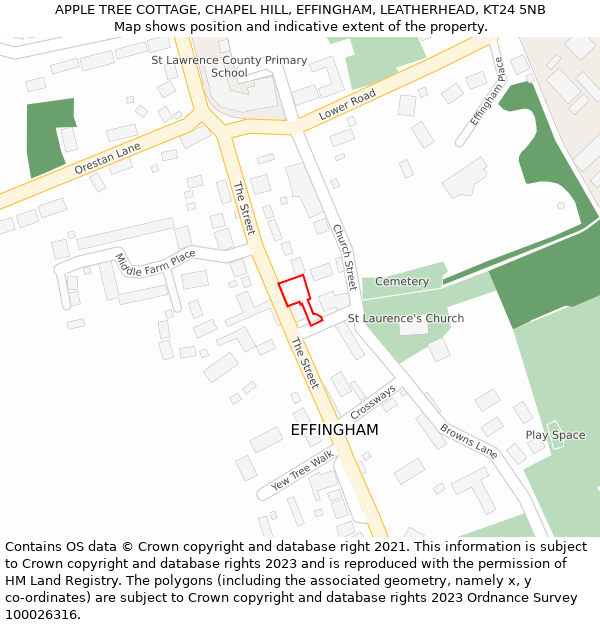 APPLE TREE COTTAGE, CHAPEL HILL, EFFINGHAM, LEATHERHEAD, KT24 5NB: Location map and indicative extent of plot