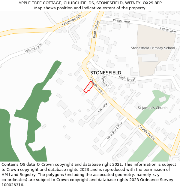 APPLE TREE COTTAGE, CHURCHFIELDS, STONESFIELD, WITNEY, OX29 8PP: Location map and indicative extent of plot