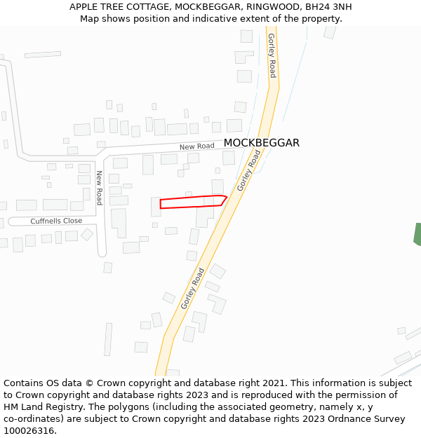 APPLE TREE COTTAGE, MOCKBEGGAR, RINGWOOD, BH24 3NH: Location map and indicative extent of plot