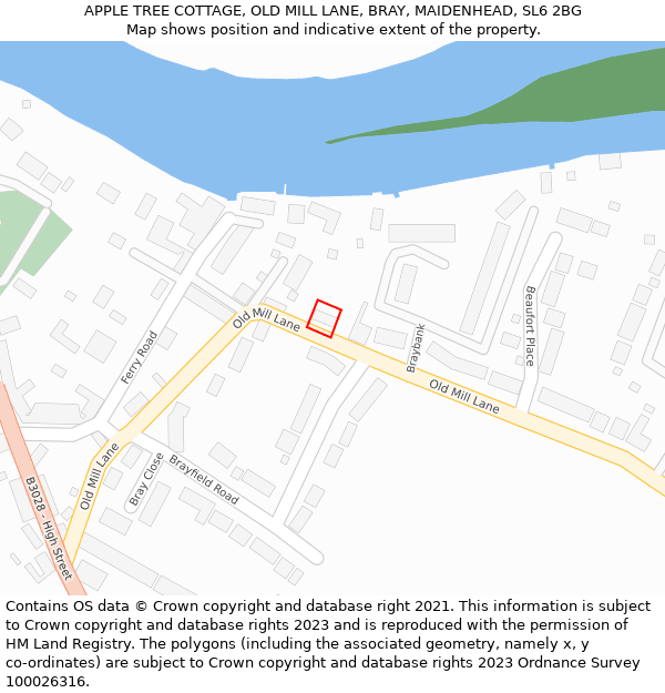 APPLE TREE COTTAGE, OLD MILL LANE, BRAY, MAIDENHEAD, SL6 2BG: Location map and indicative extent of plot