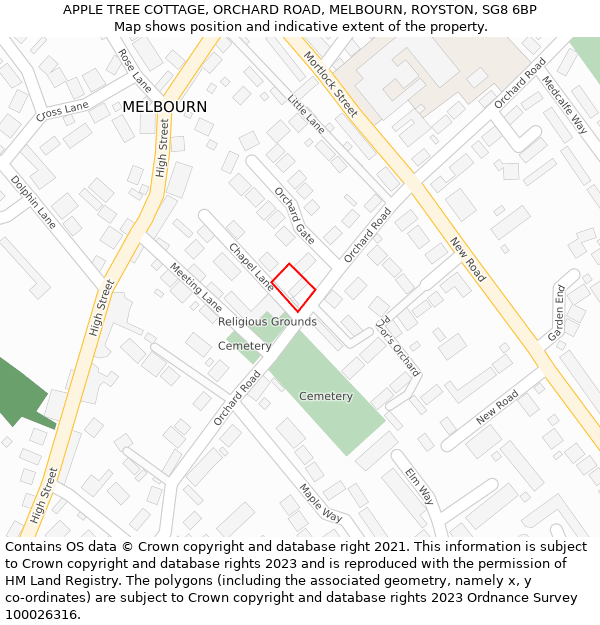 APPLE TREE COTTAGE, ORCHARD ROAD, MELBOURN, ROYSTON, SG8 6BP: Location map and indicative extent of plot