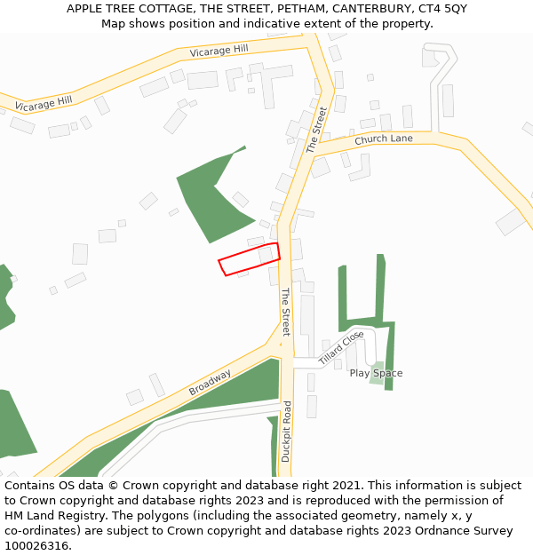 APPLE TREE COTTAGE, THE STREET, PETHAM, CANTERBURY, CT4 5QY: Location map and indicative extent of plot