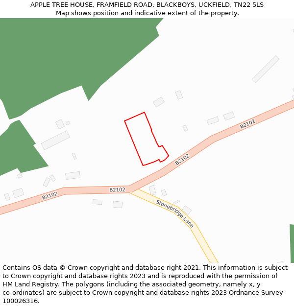APPLE TREE HOUSE, FRAMFIELD ROAD, BLACKBOYS, UCKFIELD, TN22 5LS: Location map and indicative extent of plot