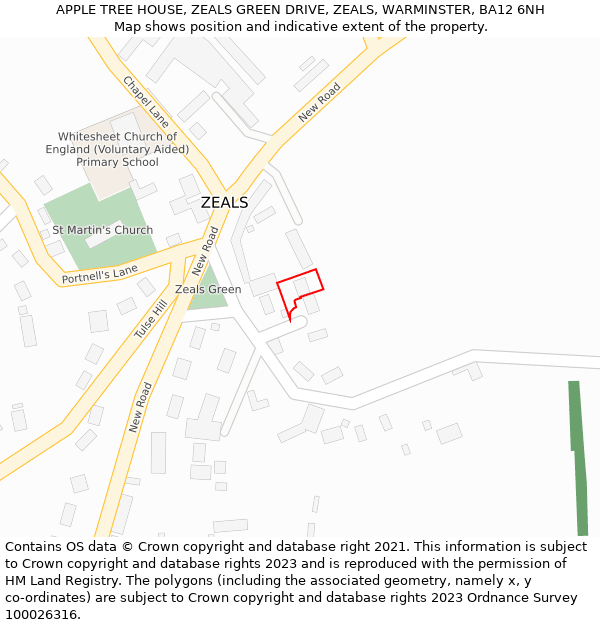 APPLE TREE HOUSE, ZEALS GREEN DRIVE, ZEALS, WARMINSTER, BA12 6NH: Location map and indicative extent of plot