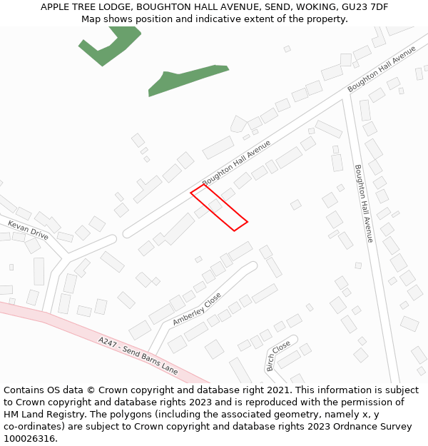APPLE TREE LODGE, BOUGHTON HALL AVENUE, SEND, WOKING, GU23 7DF: Location map and indicative extent of plot