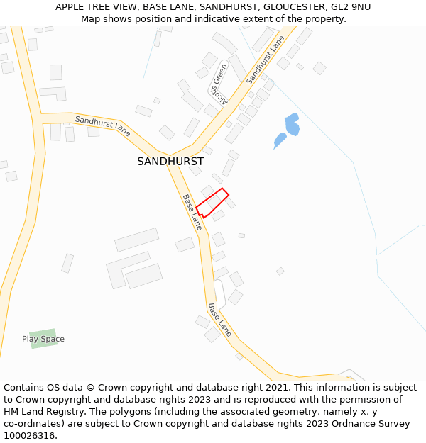 APPLE TREE VIEW, BASE LANE, SANDHURST, GLOUCESTER, GL2 9NU: Location map and indicative extent of plot