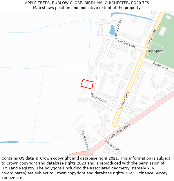 APPLE TREES, BURLOW CLOSE, BIRDHAM, CHICHESTER, PO20 7ES: Location map and indicative extent of plot