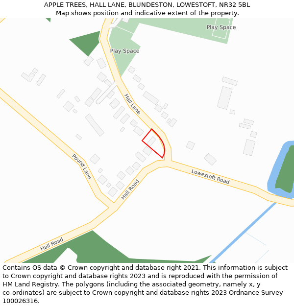 APPLE TREES, HALL LANE, BLUNDESTON, LOWESTOFT, NR32 5BL: Location map and indicative extent of plot