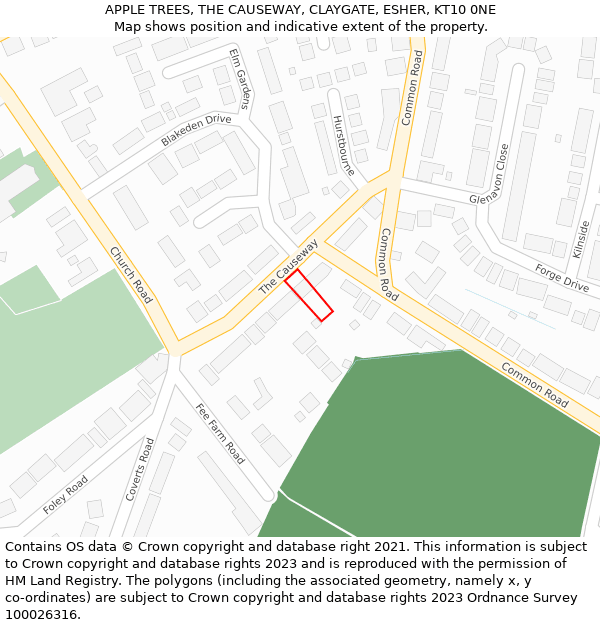 APPLE TREES, THE CAUSEWAY, CLAYGATE, ESHER, KT10 0NE: Location map and indicative extent of plot