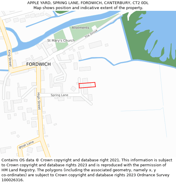 APPLE YARD, SPRING LANE, FORDWICH, CANTERBURY, CT2 0DL: Location map and indicative extent of plot