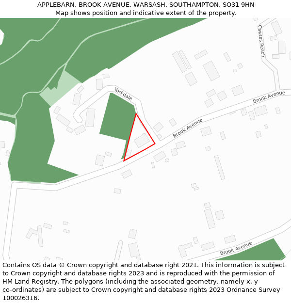 APPLEBARN, BROOK AVENUE, WARSASH, SOUTHAMPTON, SO31 9HN: Location map and indicative extent of plot