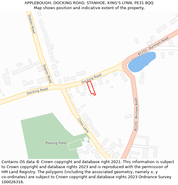 APPLEBOUGH, DOCKING ROAD, STANHOE, KING'S LYNN, PE31 8QQ: Location map and indicative extent of plot