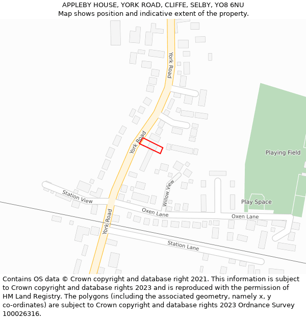 APPLEBY HOUSE, YORK ROAD, CLIFFE, SELBY, YO8 6NU: Location map and indicative extent of plot
