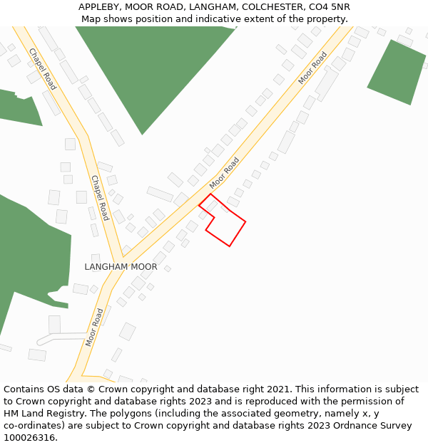 APPLEBY, MOOR ROAD, LANGHAM, COLCHESTER, CO4 5NR: Location map and indicative extent of plot