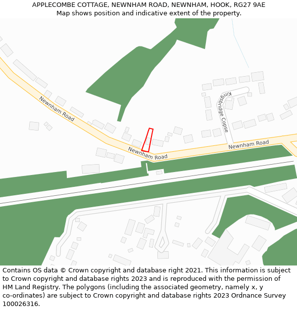 APPLECOMBE COTTAGE, NEWNHAM ROAD, NEWNHAM, HOOK, RG27 9AE: Location map and indicative extent of plot