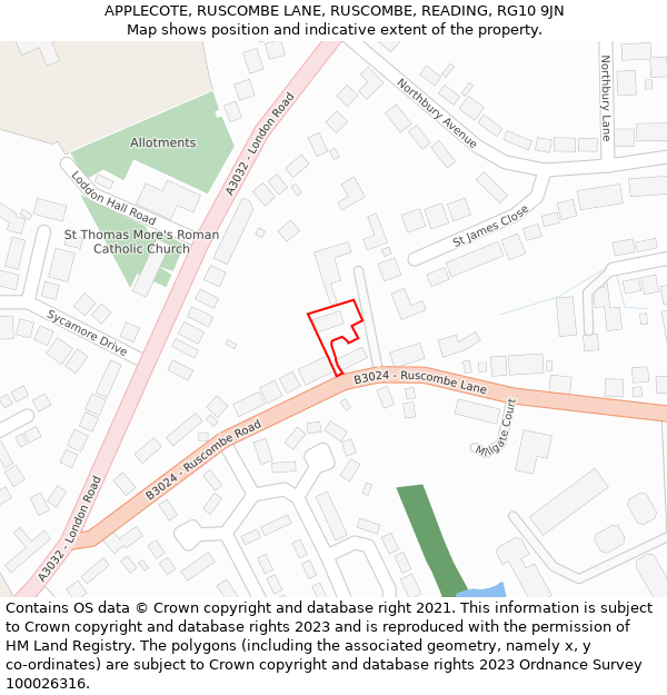 APPLECOTE, RUSCOMBE LANE, RUSCOMBE, READING, RG10 9JN: Location map and indicative extent of plot
