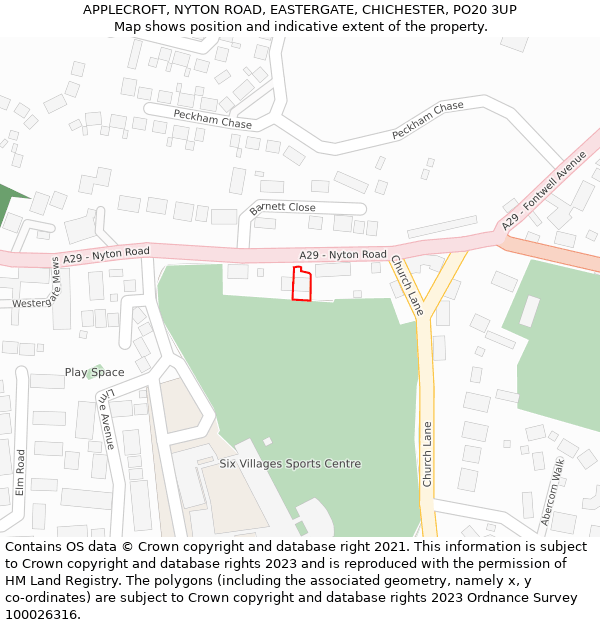 APPLECROFT, NYTON ROAD, EASTERGATE, CHICHESTER, PO20 3UP: Location map and indicative extent of plot