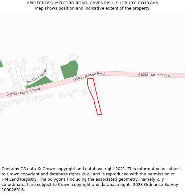 APPLECROSS, MELFORD ROAD, CAVENDISH, SUDBURY, CO10 8AA: Location map and indicative extent of plot