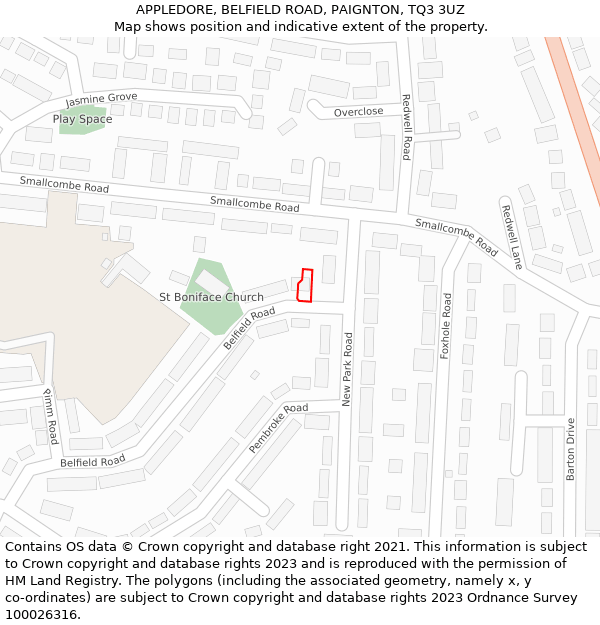 APPLEDORE, BELFIELD ROAD, PAIGNTON, TQ3 3UZ: Location map and indicative extent of plot