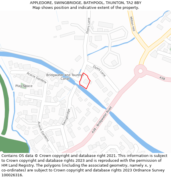 APPLEDORE, SWINGBRIDGE, BATHPOOL, TAUNTON, TA2 8BY: Location map and indicative extent of plot