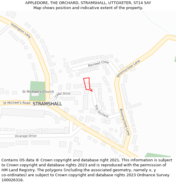 APPLEDORE, THE ORCHARD, STRAMSHALL, UTTOXETER, ST14 5AY: Location map and indicative extent of plot