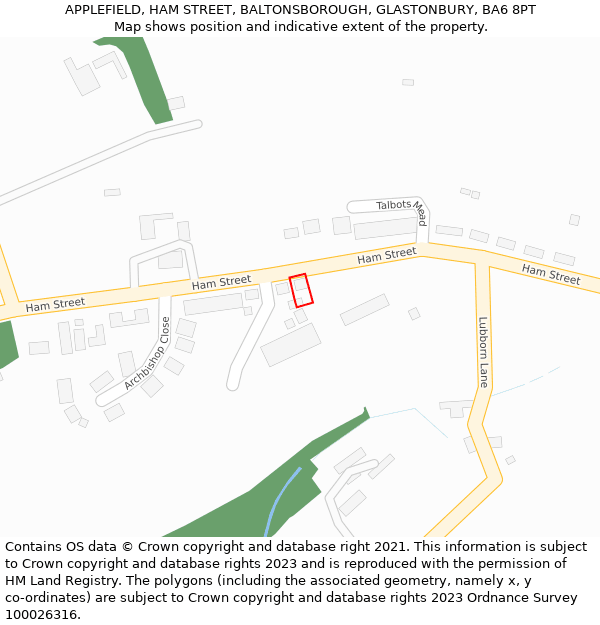APPLEFIELD, HAM STREET, BALTONSBOROUGH, GLASTONBURY, BA6 8PT: Location map and indicative extent of plot
