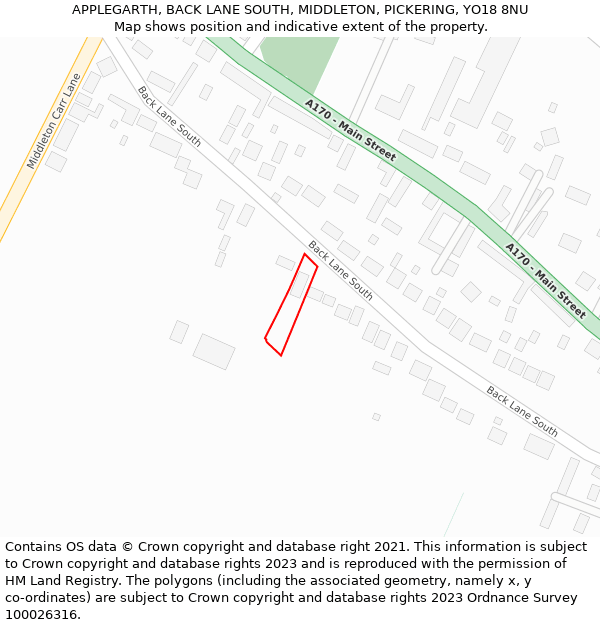 APPLEGARTH, BACK LANE SOUTH, MIDDLETON, PICKERING, YO18 8NU: Location map and indicative extent of plot