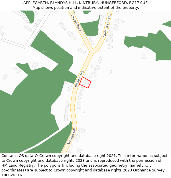 APPLEGARTH, BLANDYS HILL, KINTBURY, HUNGERFORD, RG17 9UE: Location map and indicative extent of plot