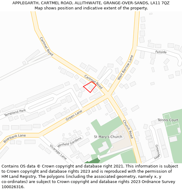 APPLEGARTH, CARTMEL ROAD, ALLITHWAITE, GRANGE-OVER-SANDS, LA11 7QZ: Location map and indicative extent of plot