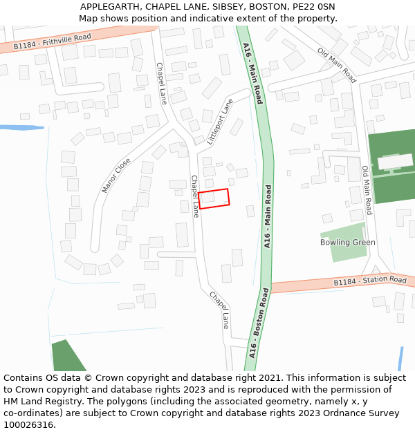 APPLEGARTH, CHAPEL LANE, SIBSEY, BOSTON, PE22 0SN: Location map and indicative extent of plot