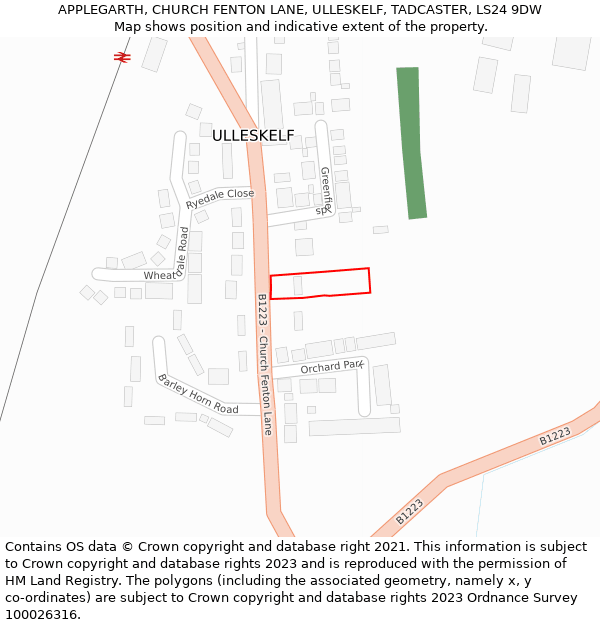 APPLEGARTH, CHURCH FENTON LANE, ULLESKELF, TADCASTER, LS24 9DW: Location map and indicative extent of plot